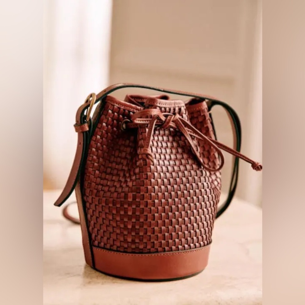 Sezane Farrow Mini Bag woven chocolate heritage leather - sold out rare - Picture 2 of 10